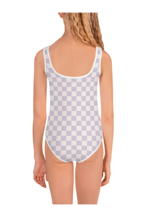 Kids Lavender Checker Swimsuit