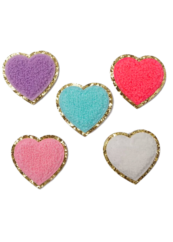 New: Green, Chenille 1-pc Heart Patch w/Gold Glitter, Size 2.5