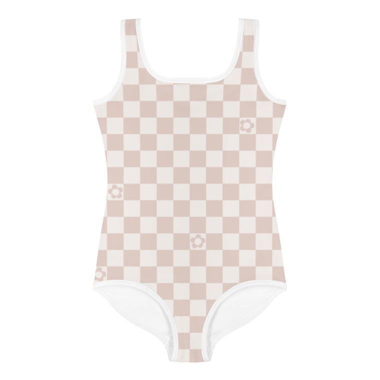 Toddler Tan Checkered Swimsuit