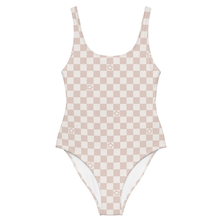 Tan Checkered Swimsuit