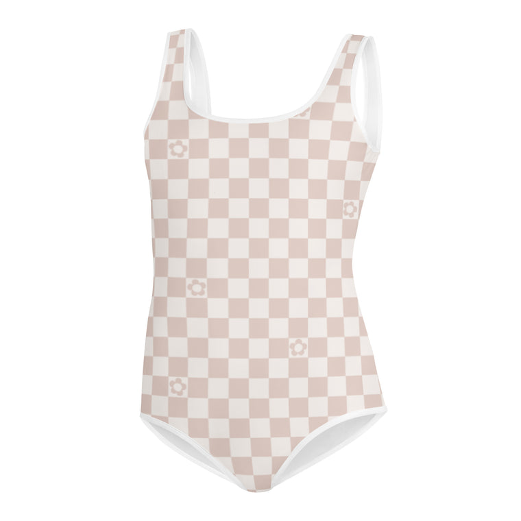 Kids Tan Checkered Swimsuit